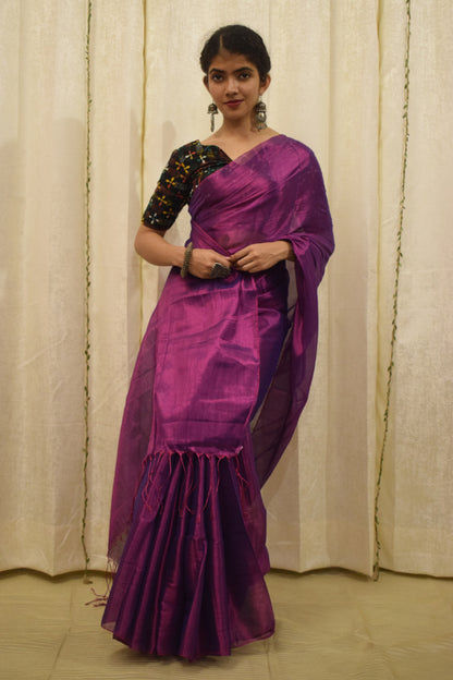 Tilottama- Magenta Mul-Zari Tissue Saree