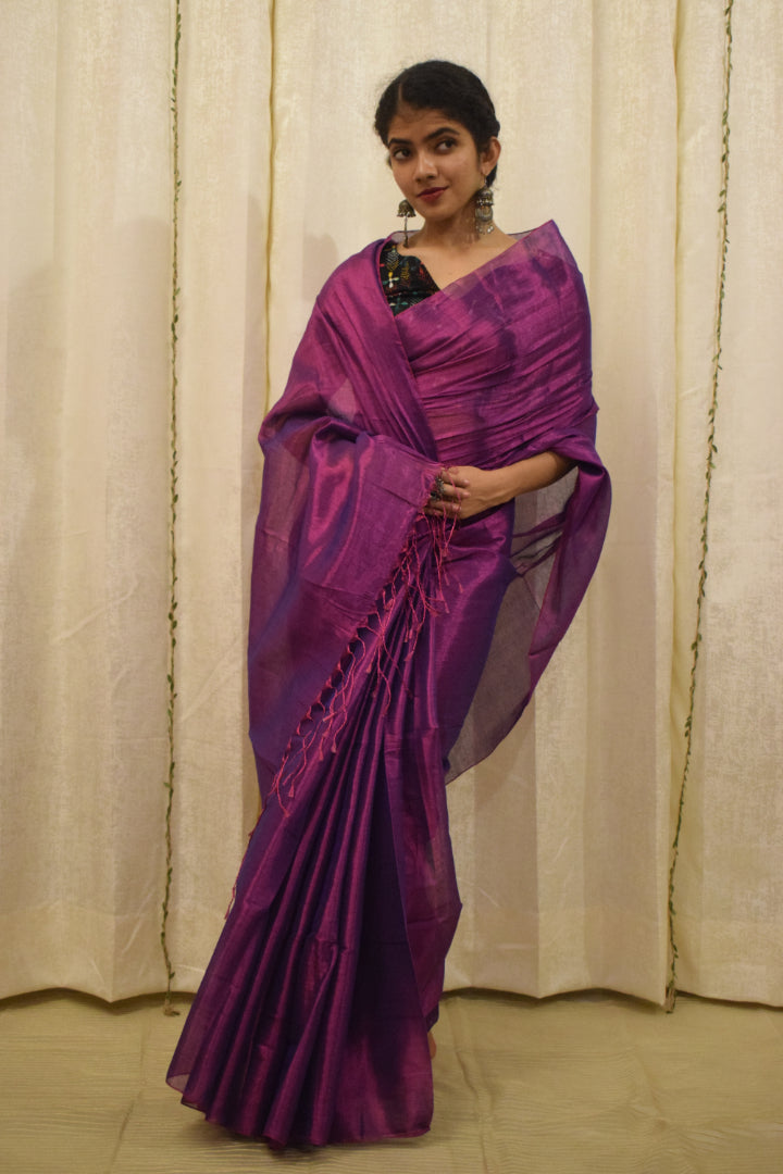 Tilottama- Magenta Mul-Zari Tissue Saree