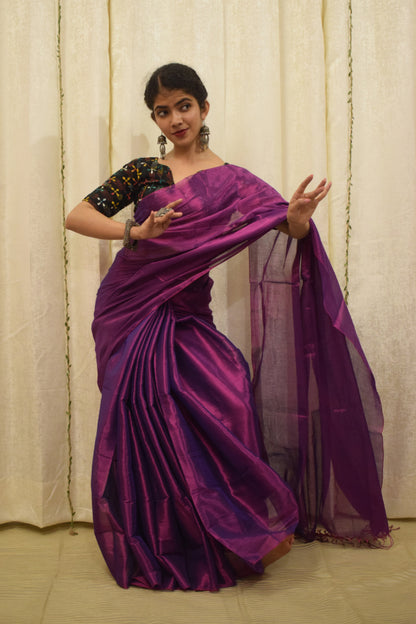 Tilottama- Magenta Mul-Zari Tissue Saree