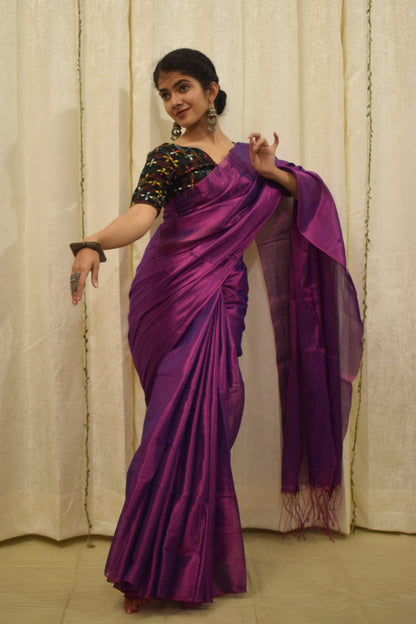 Tilottama- Magenta Mul-Zari Tissue Saree