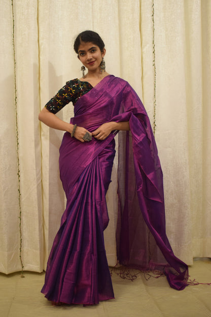 Tilottama- Magenta Mul-Zari Tissue Saree