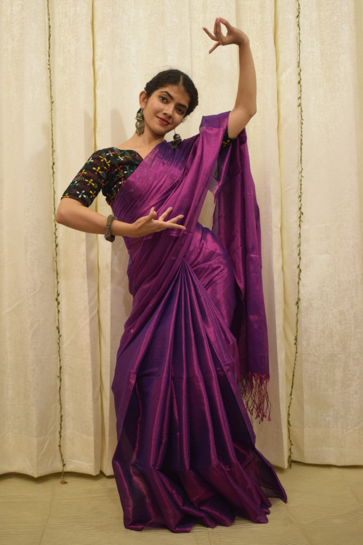 Tilottama- Magenta Mul-Zari Tissue Saree