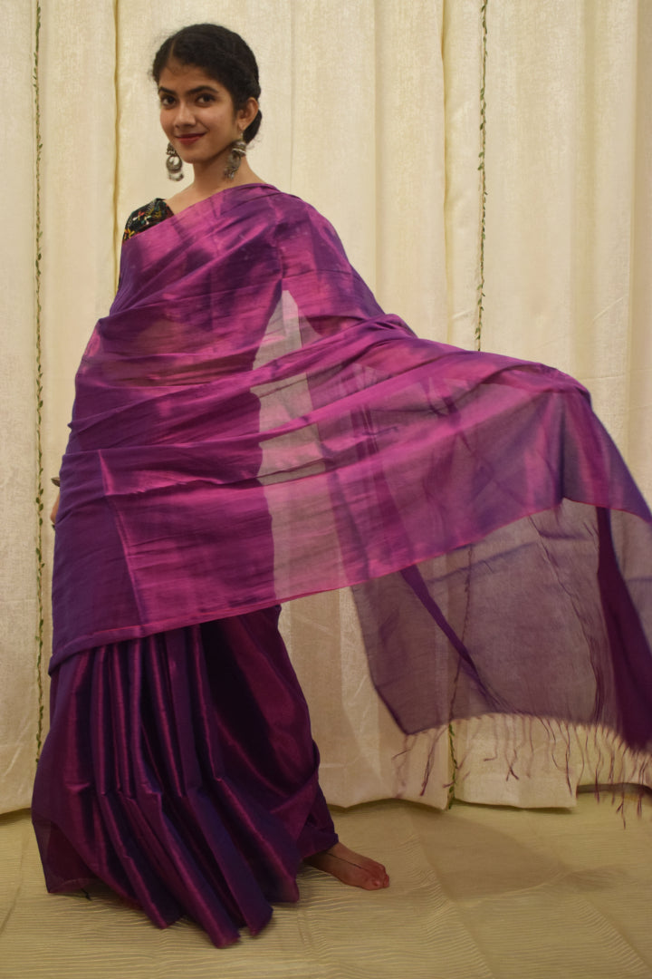 Tilottama- Magenta Mul-Zari Tissue Saree