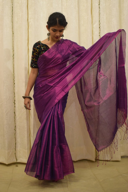 Tilottama- Magenta Mul-Zari Tissue Saree