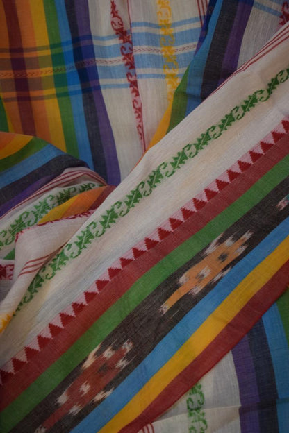 Indradhanush: Multicoloured Dhaniakhali Cotton Saree