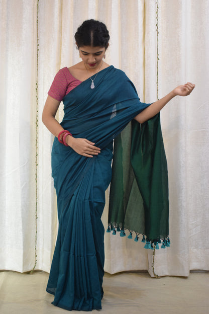 Deeksha: Midnight Green Cotton Saree