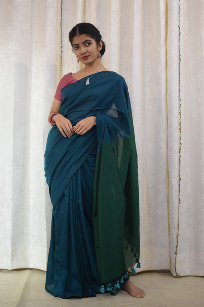 Deeksha: Midnight Green Cotton Saree