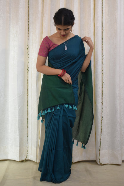 Deeksha: Midnight Green Cotton Saree