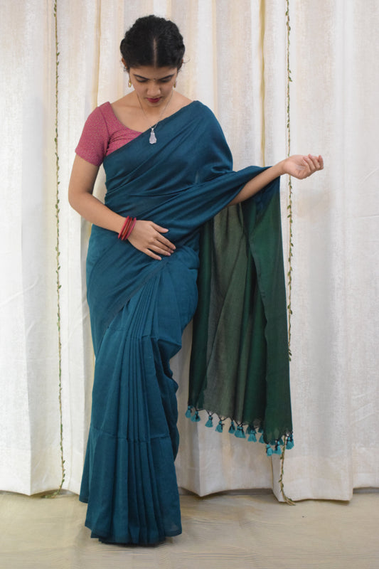 Deeksha: Midnight Green Cotton Saree