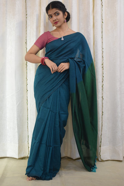 Deeksha: Midnight Green Cotton Saree