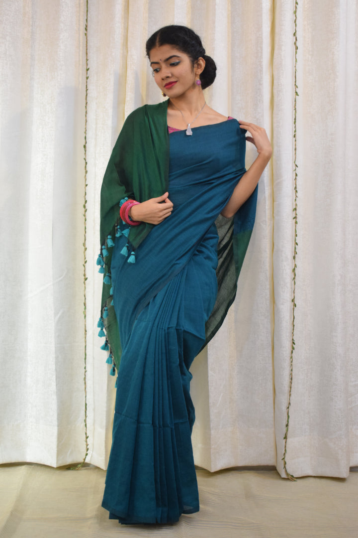 Deeksha: Midnight Green Cotton Saree