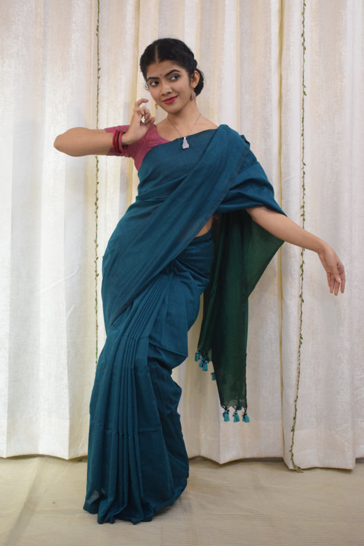 Deeksha: Midnight Green Cotton Saree