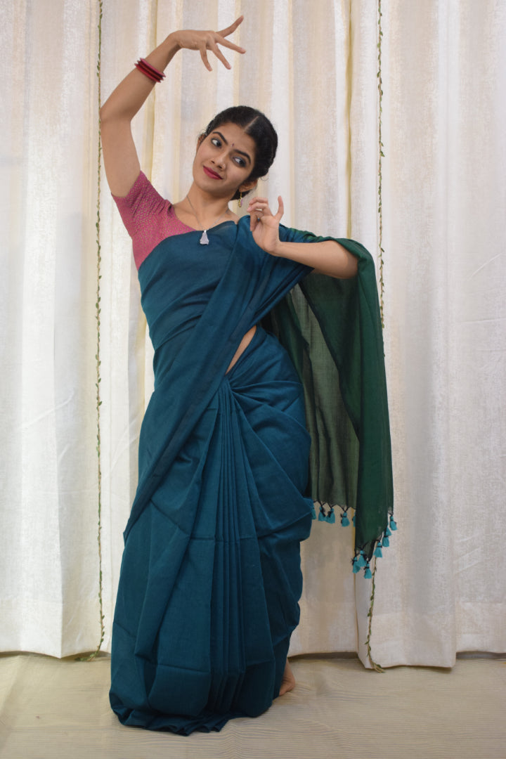 Deeksha: Midnight Green Cotton Saree