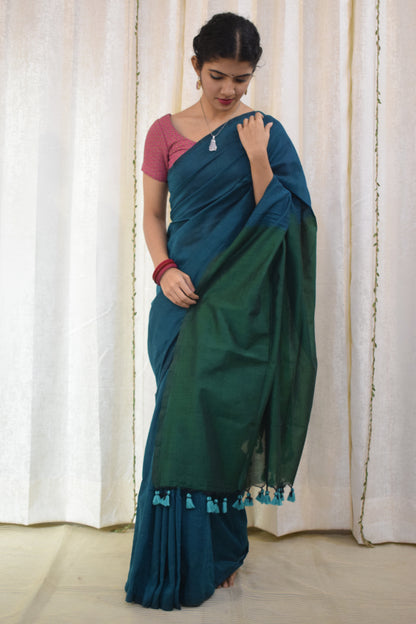 Deeksha: Midnight Green Cotton Saree