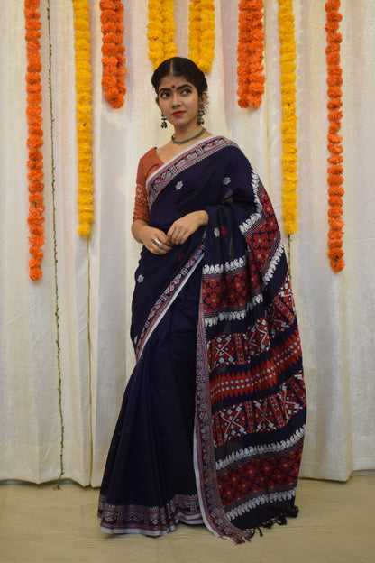 Drishita- Blue Assamese Cotton Saree