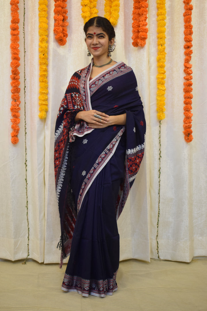 Drishita- Blue Assamese Cotton Saree