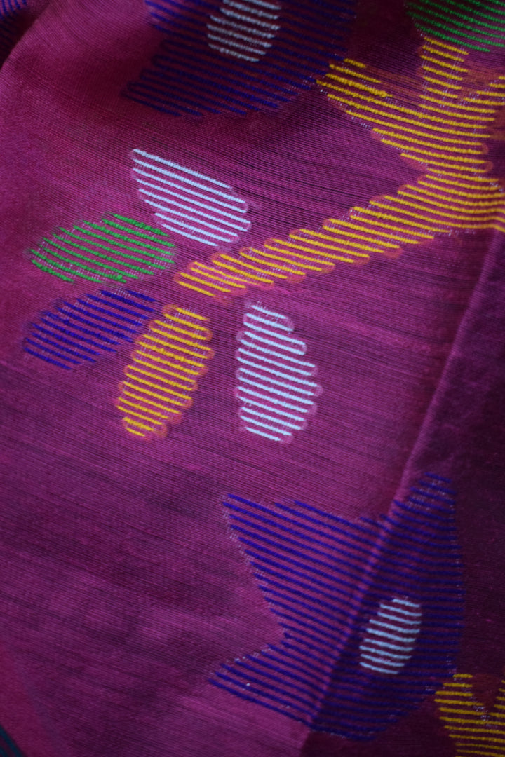 Vedhā: Blue & Green Cotton-Silk Jamdani Saree