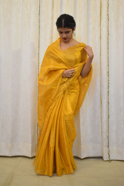 Maithili: Saffron Mul-Zari Tissue Saree