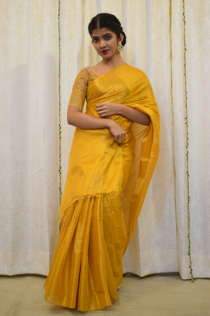 Maithili: Saffron Mul-Zari Tissue Saree