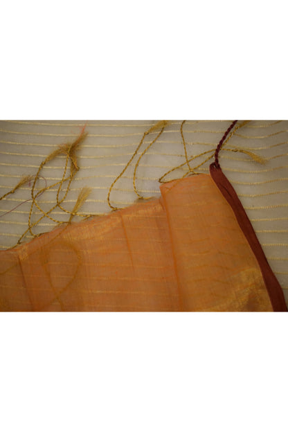 Drishana: Orange zari-Linen Tissue Saree