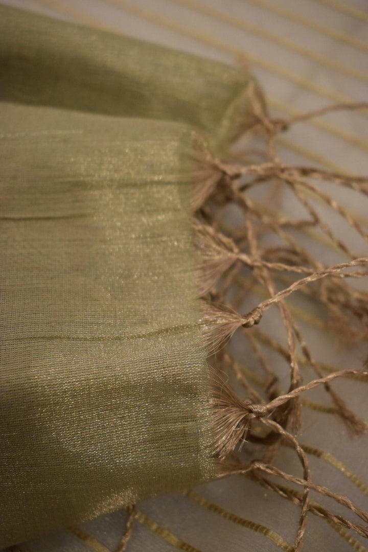 Nivritti: Pistachio Green Mul-Zari Tissue Saree