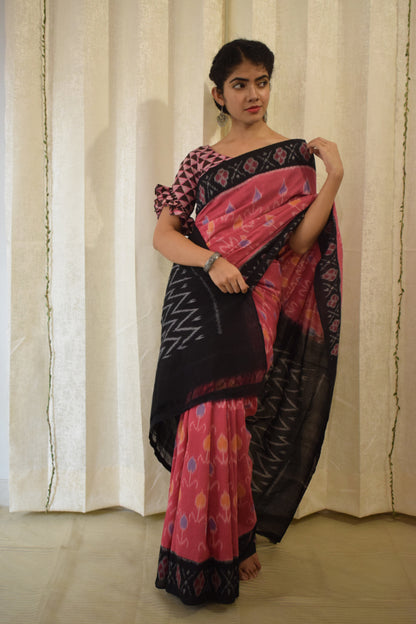 Dhriti- Pink Pochampally Cotton Ikat Saree