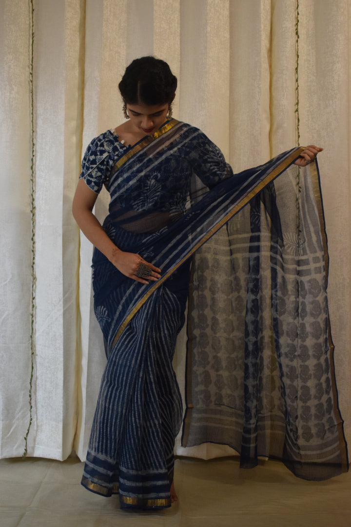 Kashyapi: Indigo Kota Doria Saree