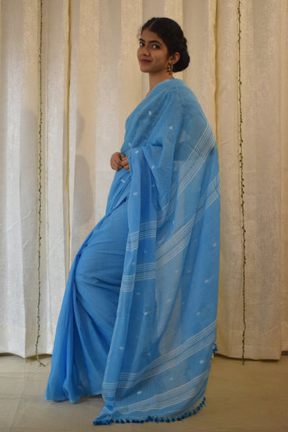 Gangotri: Cobalt Blue Mulmul Buti Saree