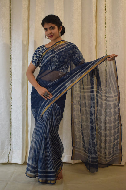 Kashyapi: Indigo Kota Doria Saree