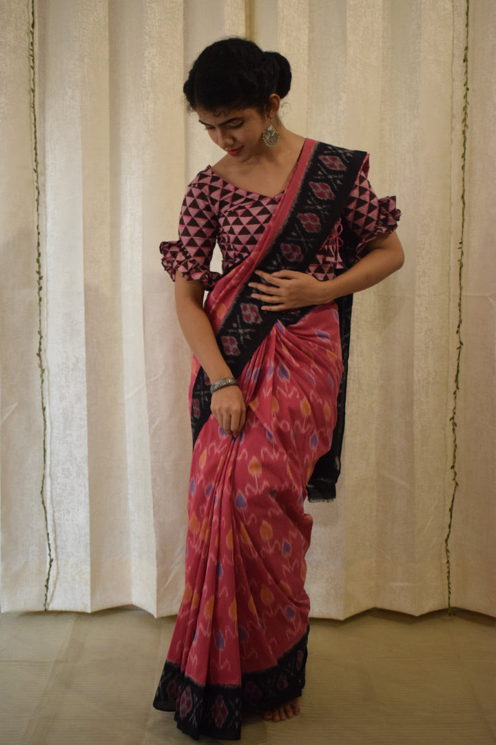 Dhriti- Pink Pochampally Cotton Ikat Saree