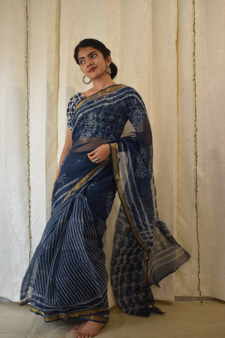 Kashyapi: Indigo Kota Doria Saree