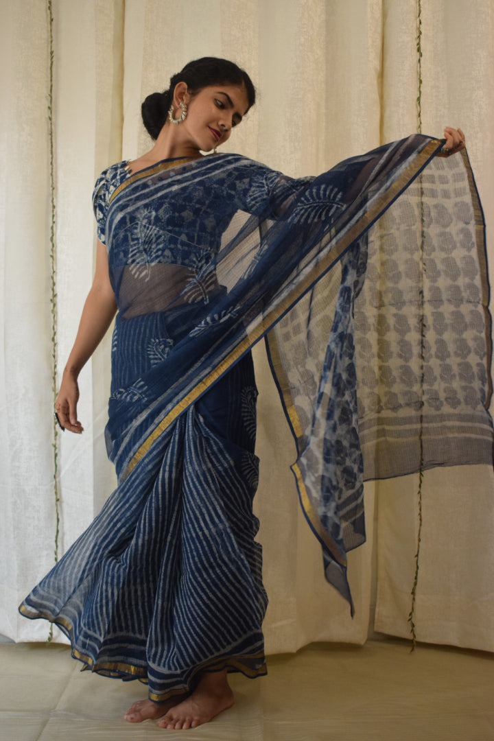 Kashyapi: Indigo Kota Doria Saree