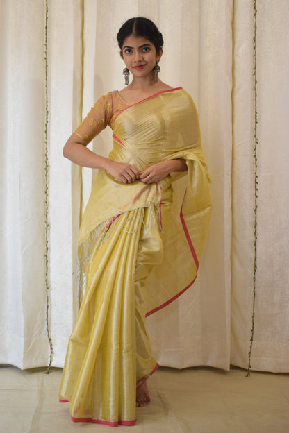 Ābhā: Subtle Gold Zari-Linen Tissue Saree