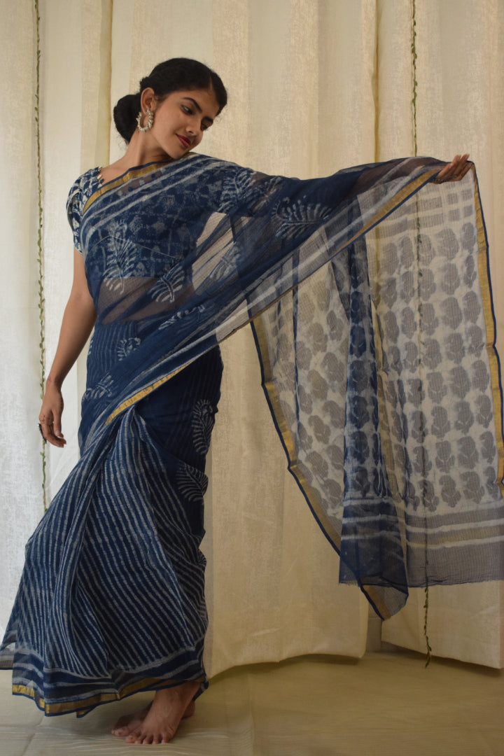 Kashyapi: Indigo Kota Doria Saree