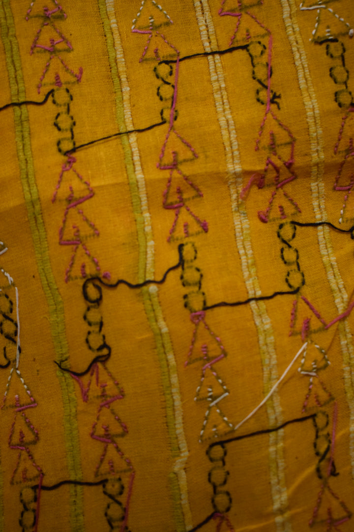 Malini: Amber yellow khadi cotton saree