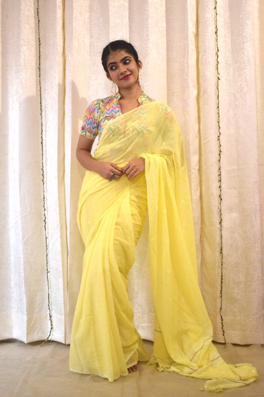 Harshita: Yellow Mulmul Buti Saree