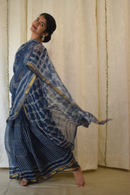 Kashyapi: Indigo Kota Doria Saree