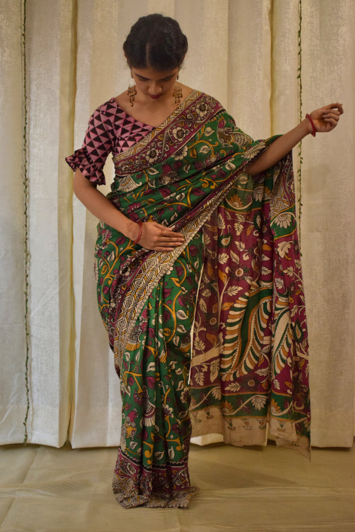 Āranya: Green Cotton Kalamkari Saree