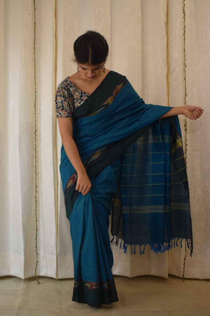 Leepakshi: Teal Blue Chettinadu Cotton Saree