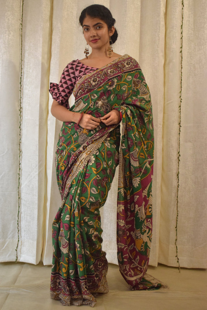 Āranya: Green Cotton Kalamkari Saree