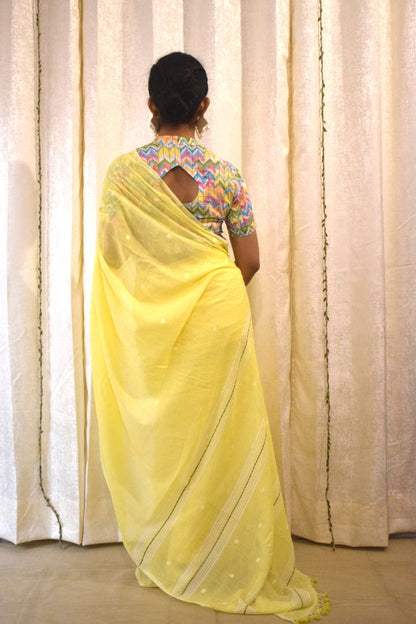 Harshita: Yellow Mulmul Buti Saree