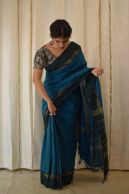 Leepakshi: Teal Blue Chettinadu Cotton Saree