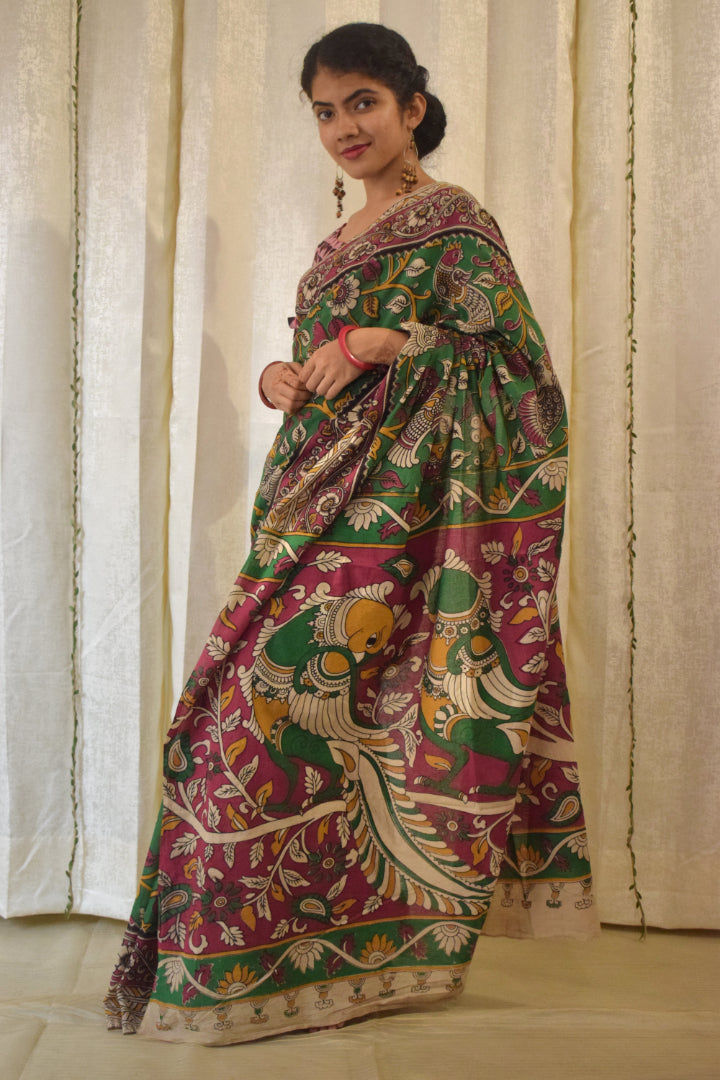 Āranya: Green Cotton Kalamkari Saree