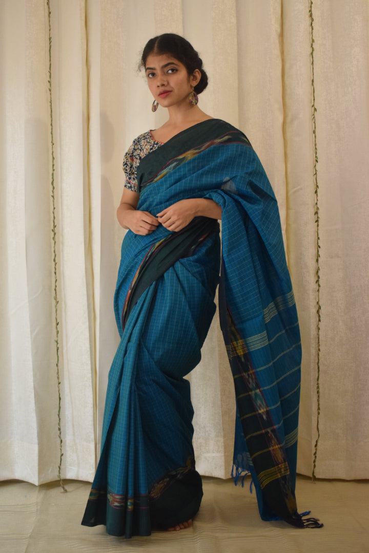 Leepakshi: Teal Blue Chettinadu Cotton Saree