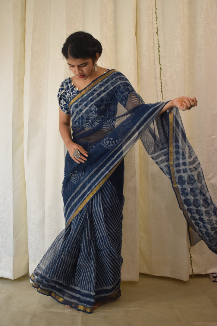 Kashyapi: Indigo Kota Doria Saree