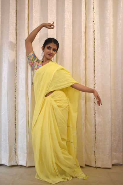 Harshita: Yellow Mulmul Buti Saree