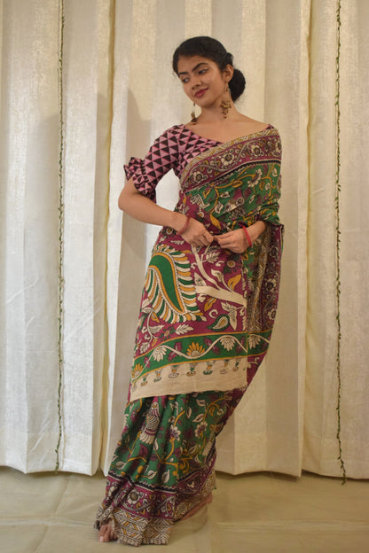 Āranya: Green Cotton Kalamkari Saree