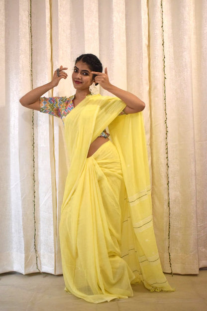 Harshita: Yellow Mulmul Buti Saree