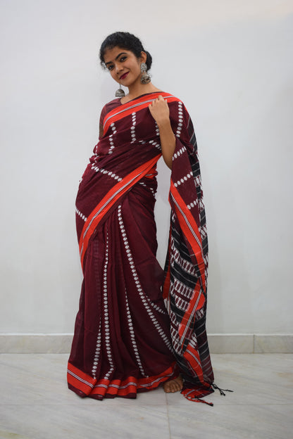 Āditiri: Maroon Begumpuri Cotton Saree