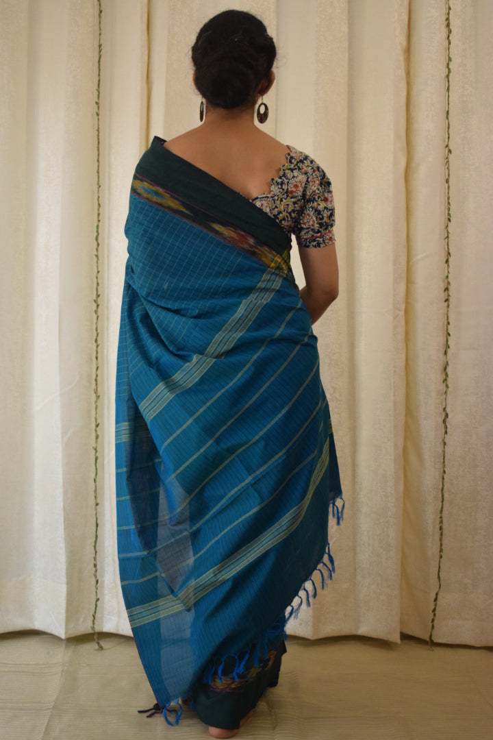 Leepakshi: Teal Blue Chettinadu Cotton Saree